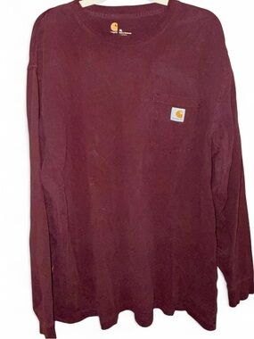 Carhartt Burgundy Long Sleeve Pocket Tee with Logo Patch